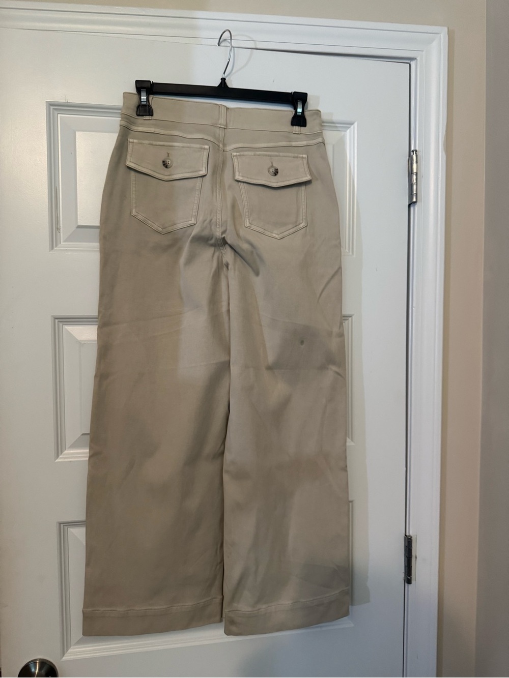 SPANX Cropped Wide-Leg Stretch Cotton Twill Pants in Bone Size Medium - Picture 3 of 11